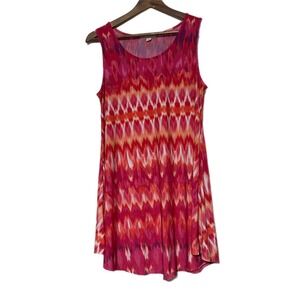 Catos Ikat Zig Zag Tank Top Womens Medium Pink Orange Sleeveless Tunic EX